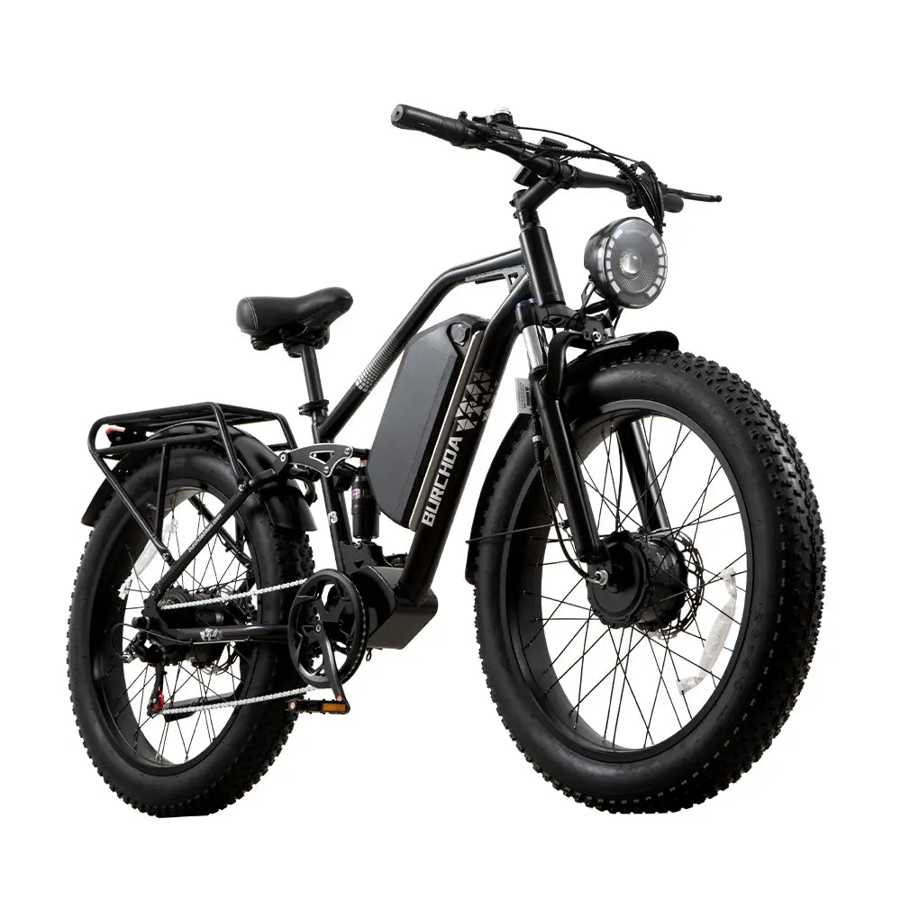 Burchda Y3 AWD 5000W dual motor 52V 30Ah 40 mph long-range fat tire eBike